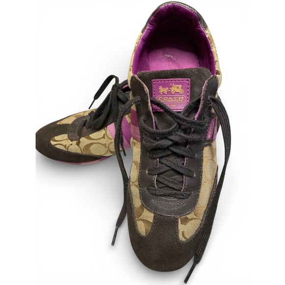 Coach Signature Canvas Sneakers Purple Accents Women Size 8 - Picture 2 of 5